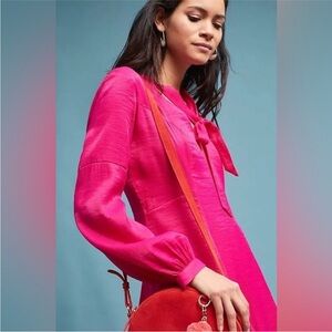 Anthroplogie’s- Moulinette Soeurs Vibrant Pink Long Sleeve Dress